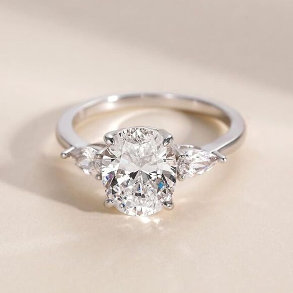 3 Stone Oval Cut Engagement Ring - Picture 1 of 5